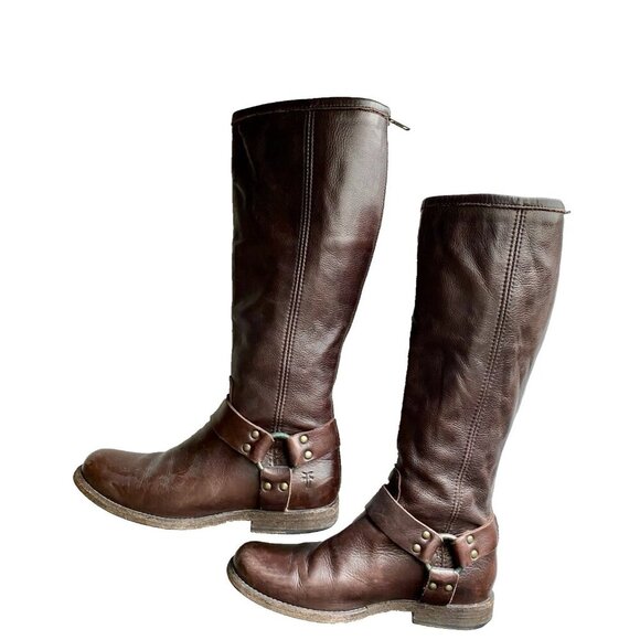 Frye Leather Harness Melissa Boots Women Sz 6.5 Brown Round Toe - Picture 3 of 13